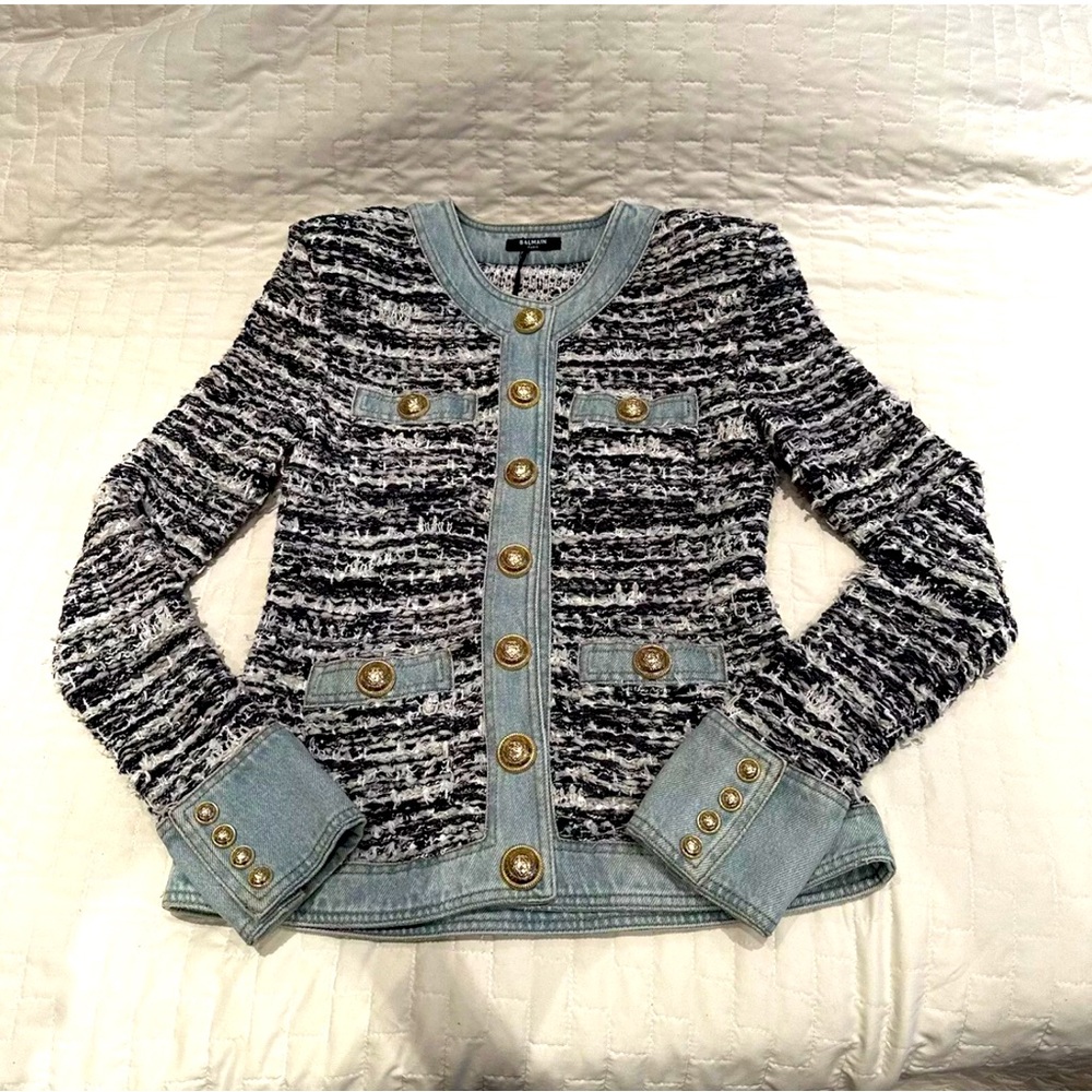 Balmain Denim and Tweed blazer jacket